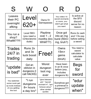 SFX September 2022 bingo Card