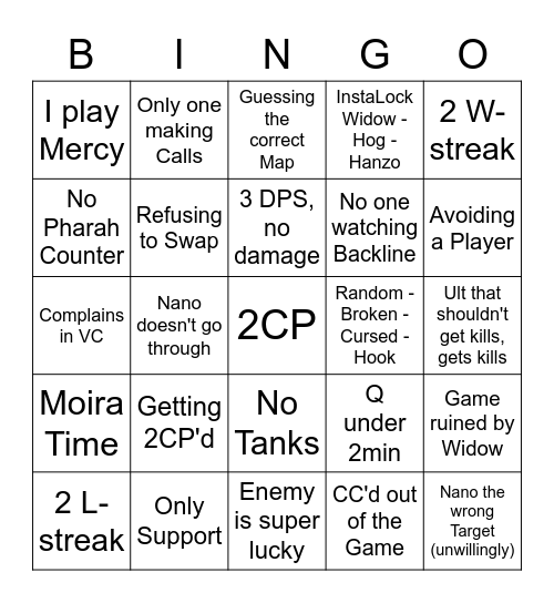 Overwatch OpenQ Bingo Card