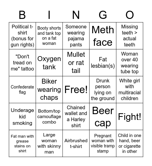 Redneck Bingo Card