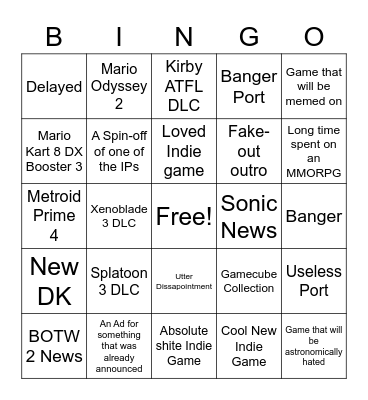 Nintendo Direct Sep 2022 Bingo Card