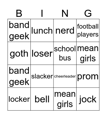 High School Bingo Card