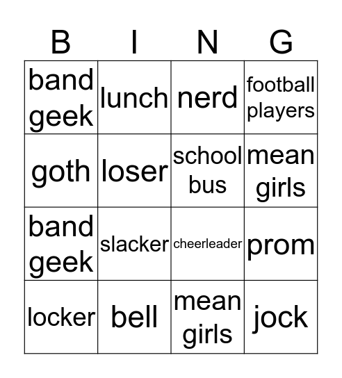 High School Bingo Card