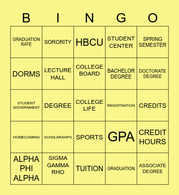 ALL ABOUT COLLEGE Bingo Card