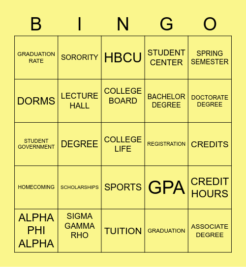 ALL ABOUT COLLEGE Bingo Card