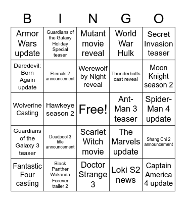 Marvel D23 Bingo Card