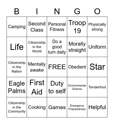 Cub Scout & Scouts BSA BINGO Card