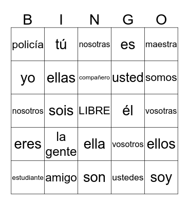 Spanish Bingo Card