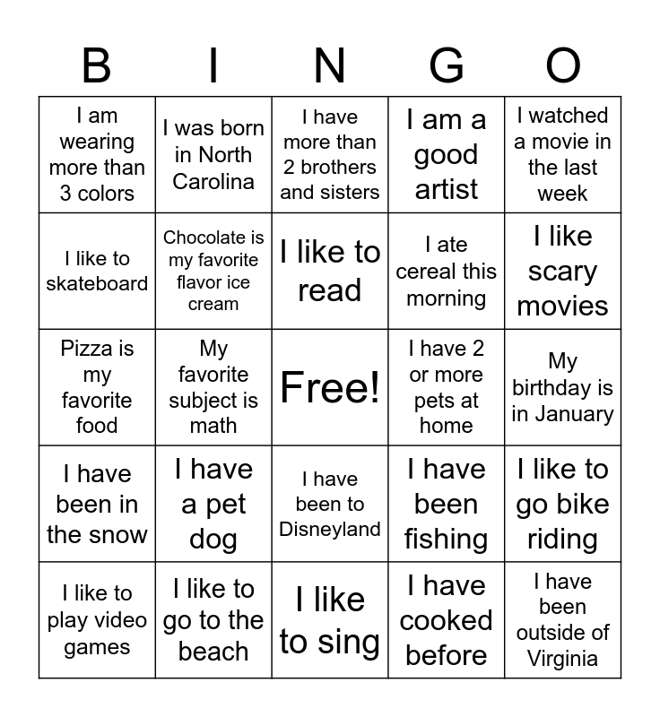 Find A Friend BINGO! Bingo Card