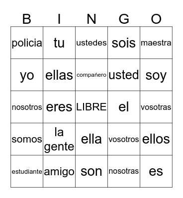 spanish bingo Card
