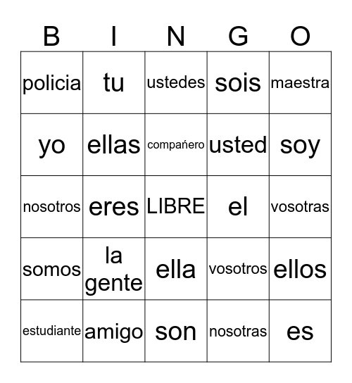 spanish bingo Card