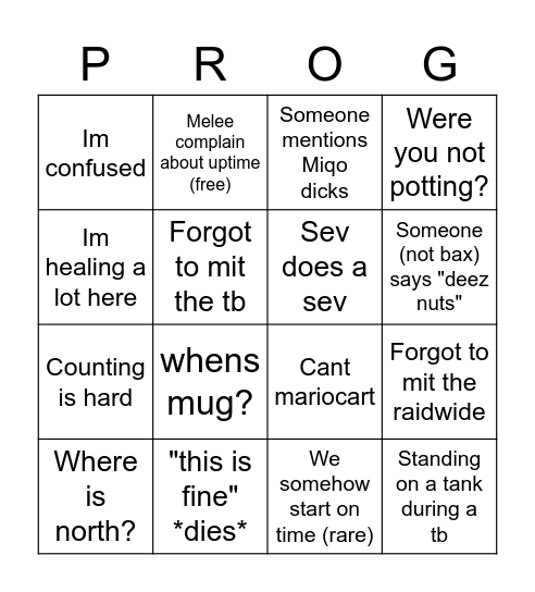 Proggies Bingo Card