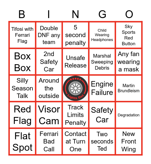 2022 Italian Grand Prix Bingo Card