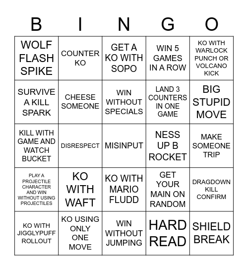 Smash bros Bingo Card