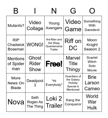 D23 Expo Marvel Panel Bingo Card