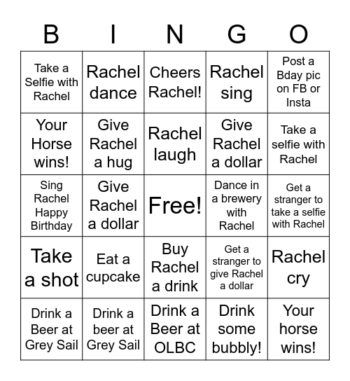 Rachel's 40th Birthday Bingo! Bingo Card