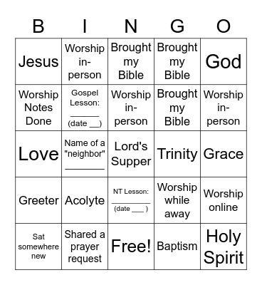 Big Church Bingo Card