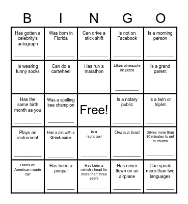 Get to know you! Bingo Card