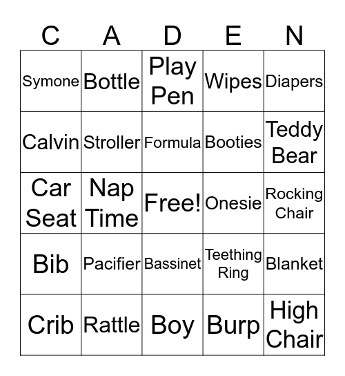 Symone & Calvin's Baby Bingo Card