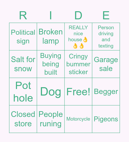 Drive bingo Card