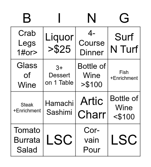 OCEANAIRE BINGO Card