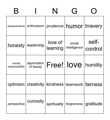 Character Trait Mussar Bingo Card