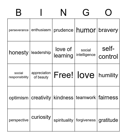 Character Trait Mussar Bingo Card