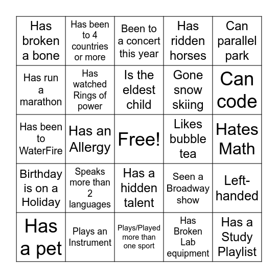 Biotech Meet and Greet Bingo Card