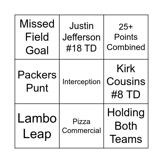 Go PACK Go Bingo Card