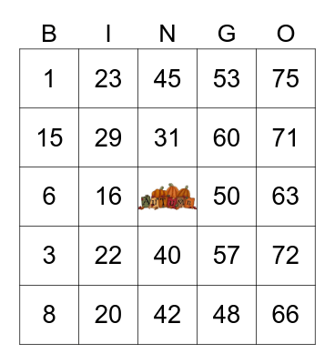 Fall Bingo Card