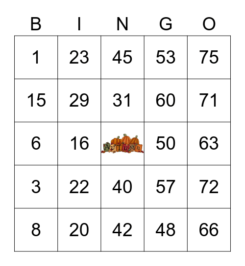 Fall Bingo Card