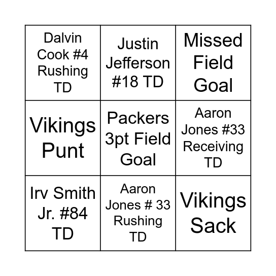 Go PACK Go Bingo Card