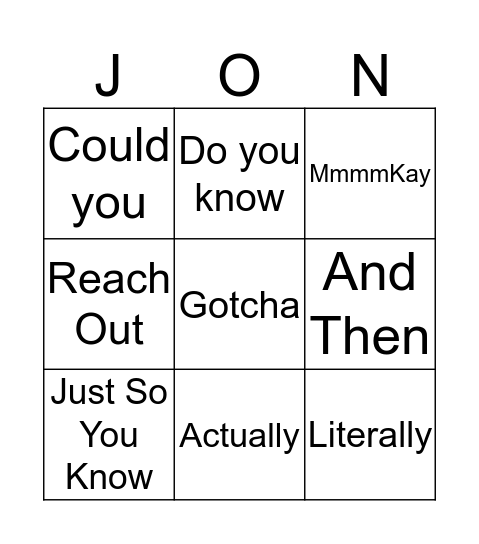 Jon Lodden Bingo Card