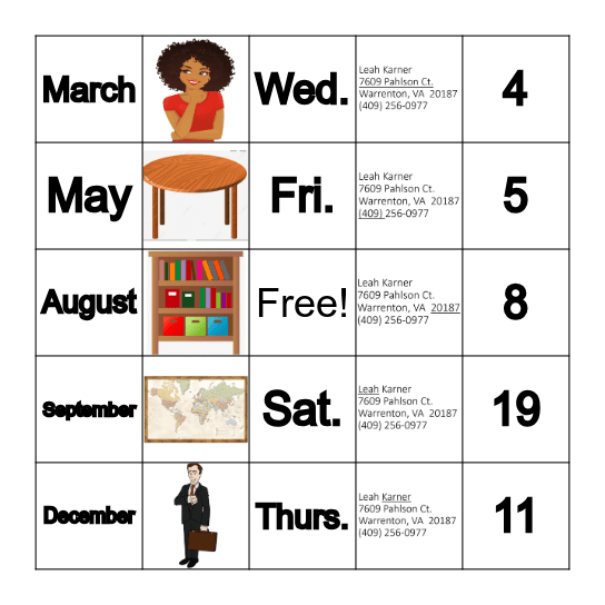 English - Level 1 Bingo Card