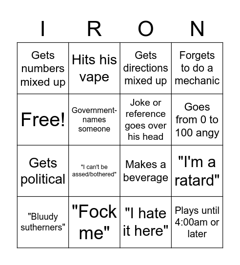Iron Bingo Card