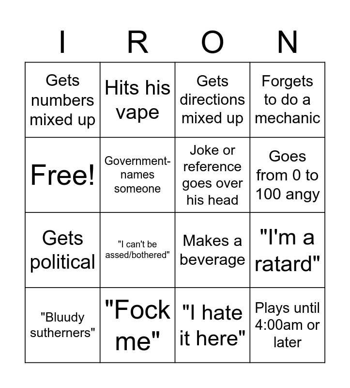 Iron Bingo Card