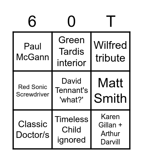 Doctor Who 60th Anniversary Bingo Card