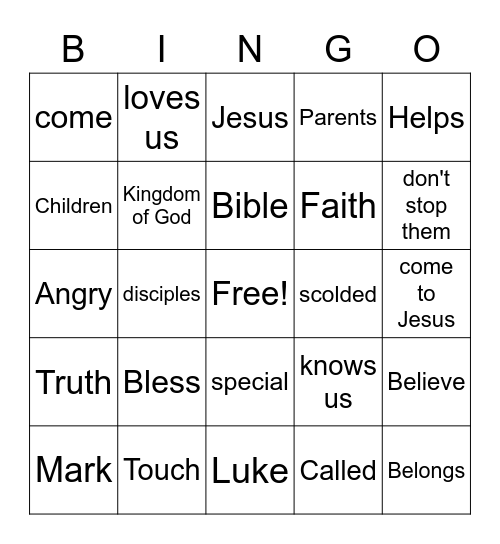 Jesus and the children Bingo Card