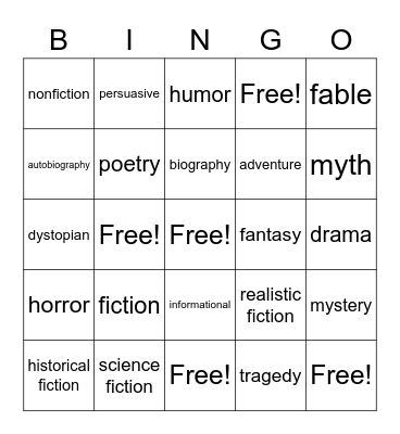 Genre Bingo Card