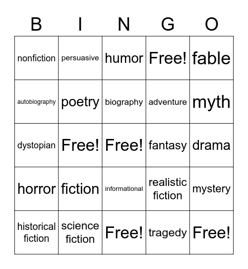 Genre Bingo Card
