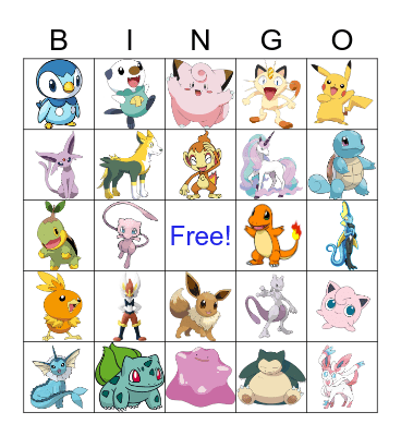 Pokemon! Bingo Card