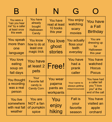 "Dial it up"  Fall Bingo Card