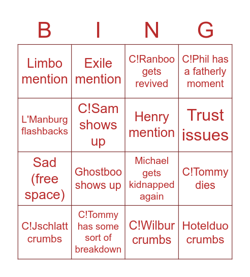 Clingyduo stream Bingo Card