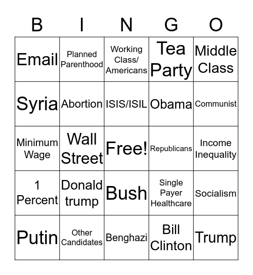 Democratic Drinking Bingo Card
