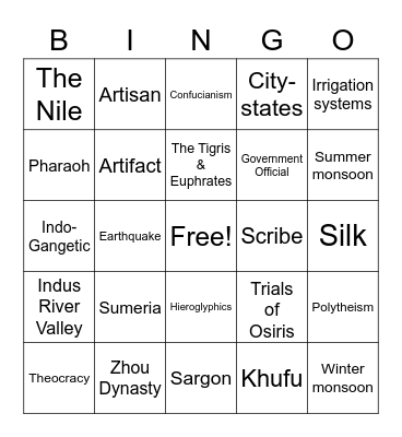 Gilded Age Bingo Card