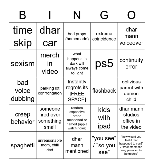 Dhar Mann Bingo! Bingo Card