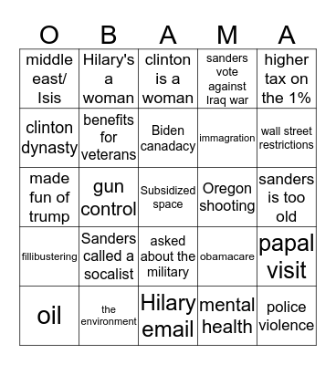 Democrat Bingo Card