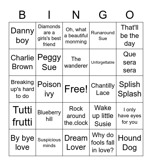 50s Bingo Card