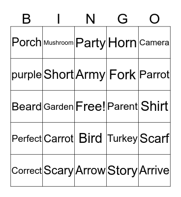 Medial /r/ BINGO Card