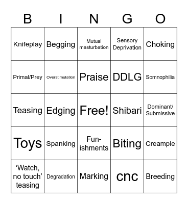 Kink Bingo Card