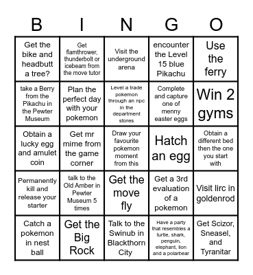 Cristal clrear Bingo Card